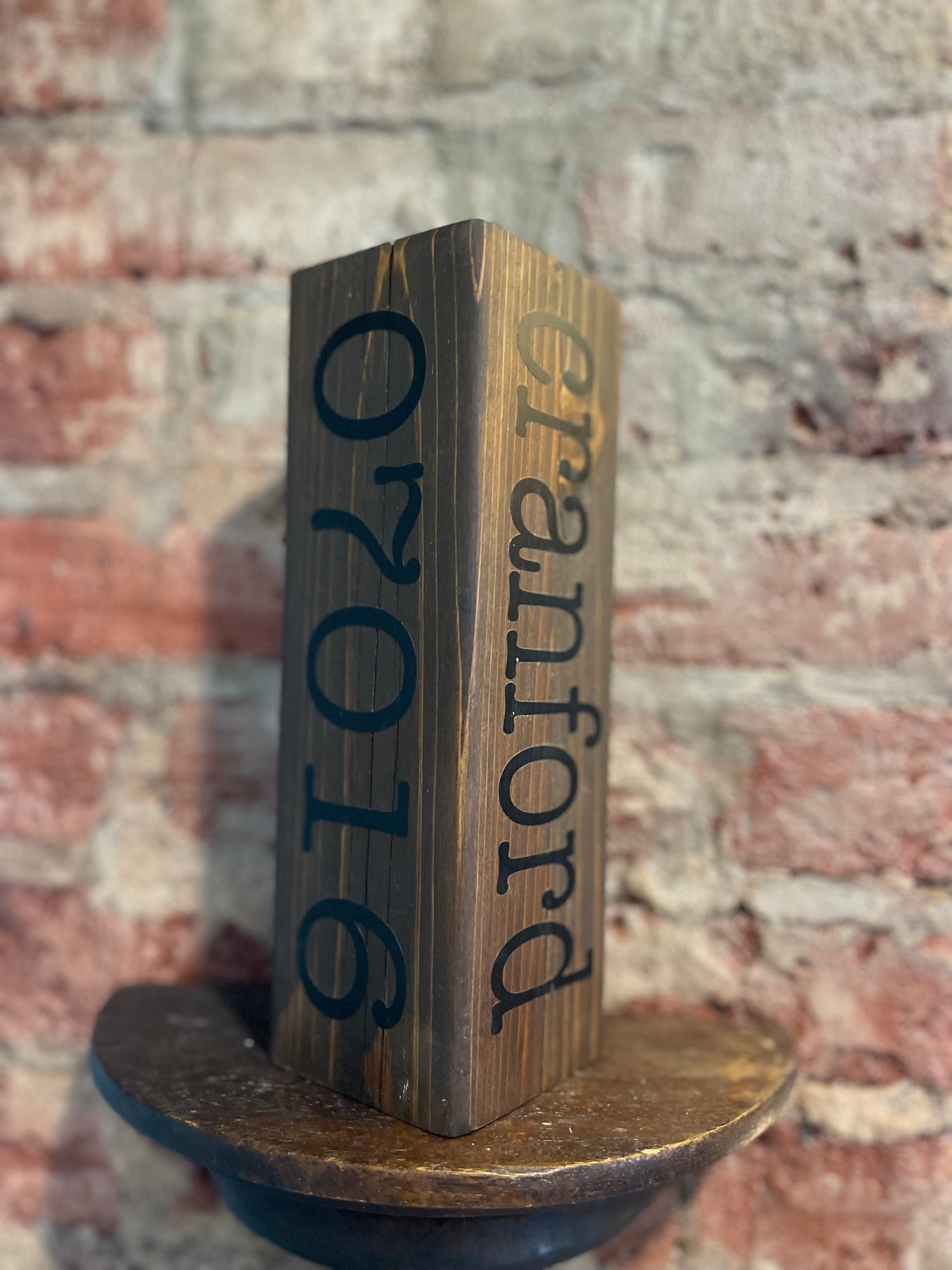 Reclaimed Cedar Wood Block -  Town, State Zip Code Keepsake - Chip Off The Old Block